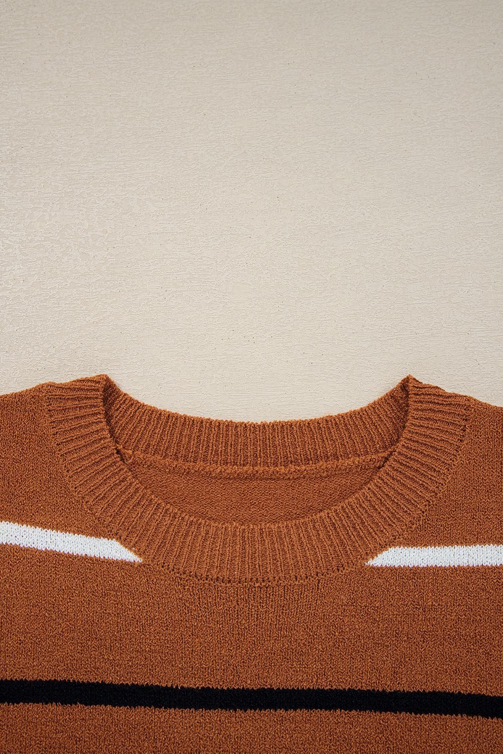 Brown Stripe Striped Ribbed Edge Drop Shoulder Sweater