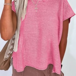Sachet Pink Solid Color Sweater Tee With Side Slits