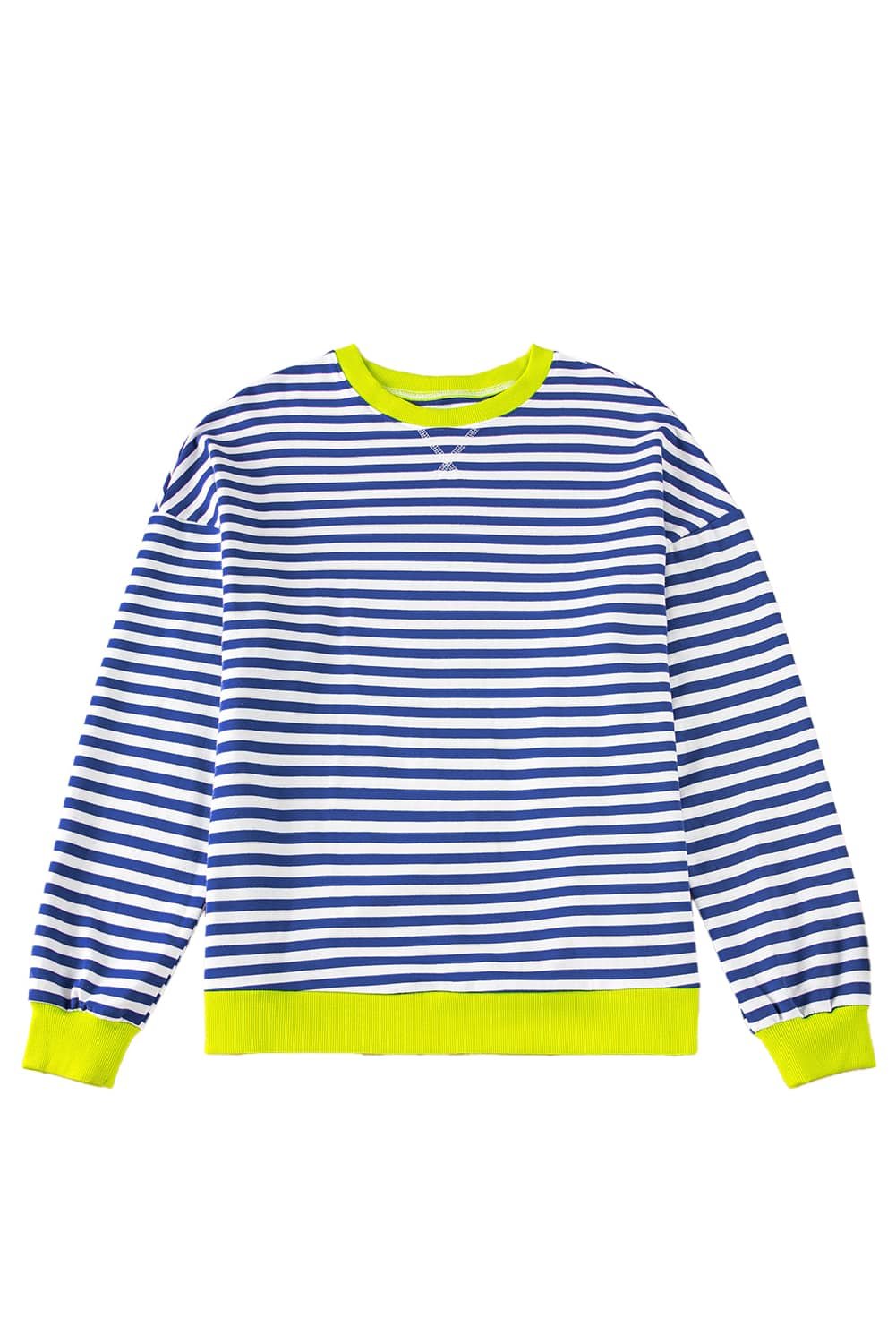 Sky Blue Stripe Striped Contrast Ribbed Trim Drop Shoulder Baggy Sweatshirt