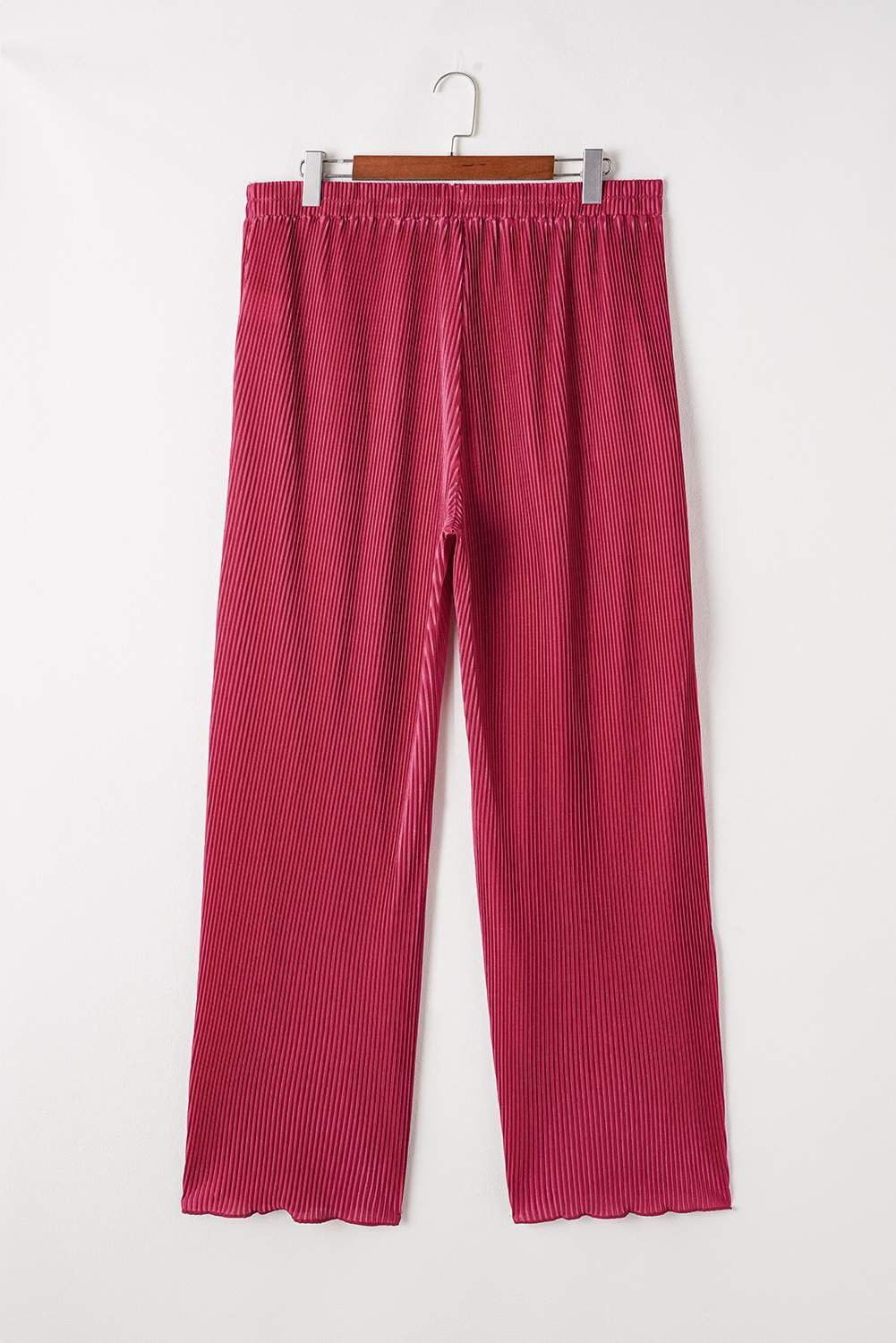 Rose Red Plus Size Ribbed Long Sleeve Shirt And Pants Pajama Set