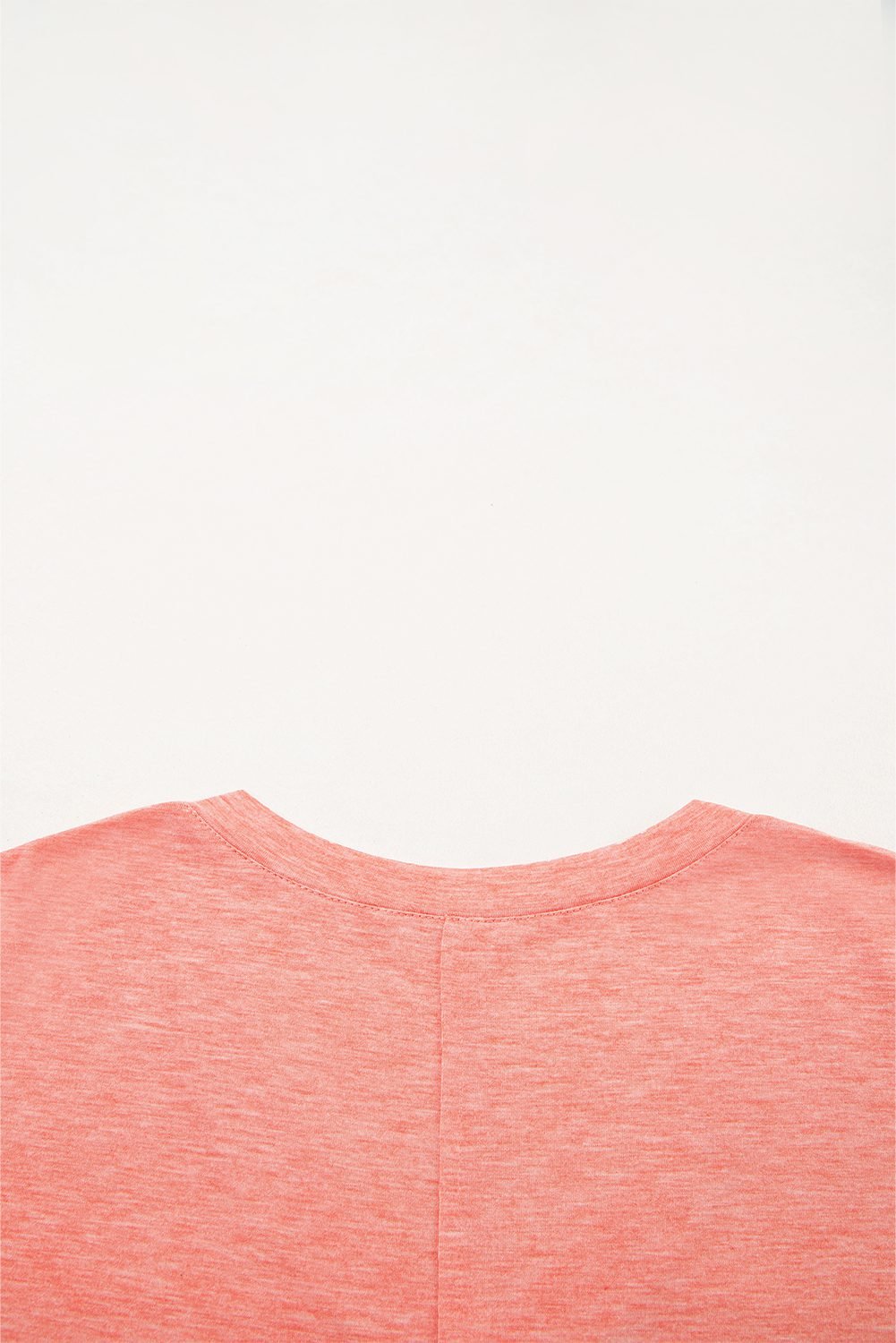 Fresh Salmon Floral Patchwork V Neck Long Sleeve T Shirt