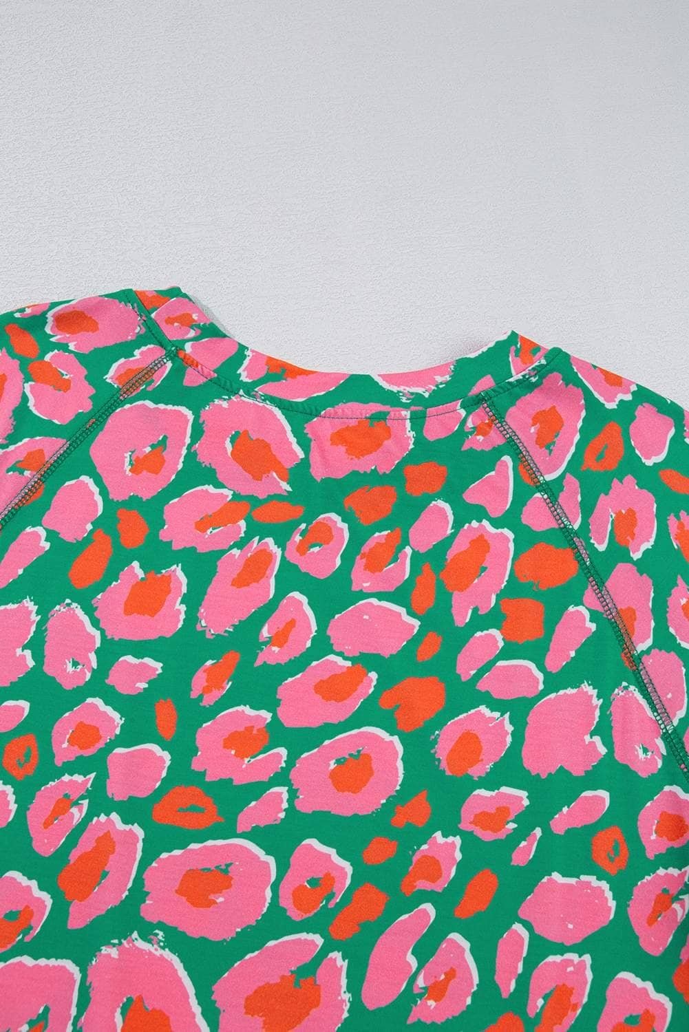 Green Plus Size Printed Long Sleeve And Pants Lounge Set