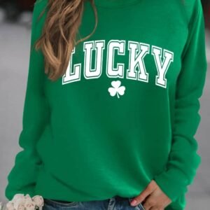 Green St. Patricks Lucky Clover Print Raglan Sleeve Sweatshirt