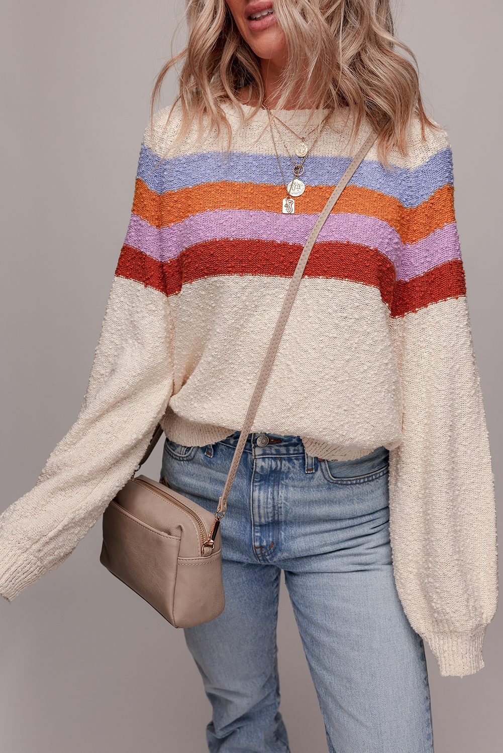Jet Stream Striped Color Block Loose Sleeve Chic Sweater