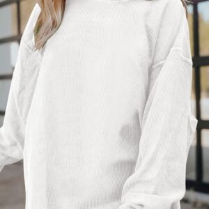 White Ribbed Corduroy Oversized Sweatshirt