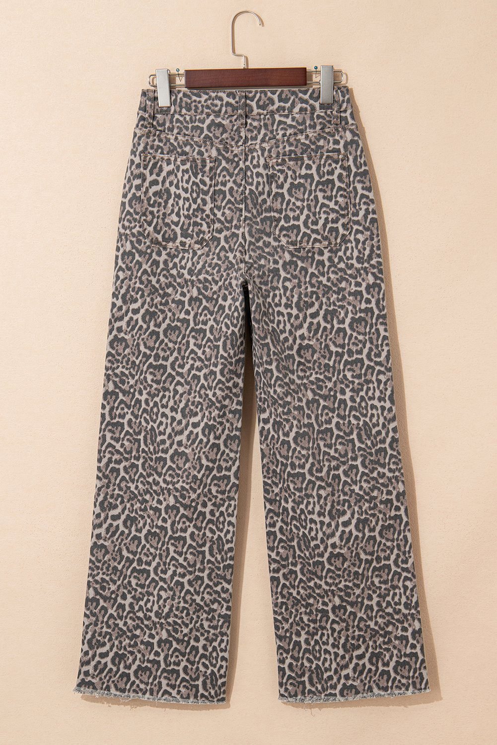 Brown Leopard Frayed Edge Wide Leg High Waist Jeans