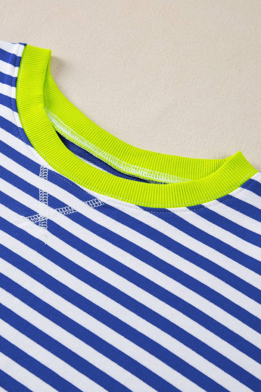 Sky Blue Stripe Striped Contrast Ribbed Trim Drop Shoulder Baggy Sweatshirt