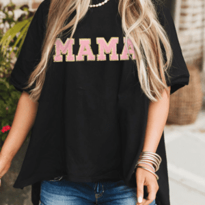 Black Mama Patched Graphic Drop Shoulder Loose Tee