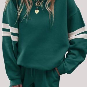 Evergreen Varsity Striped Sleeve Drop Shoulder Sweatshirt And Short Set