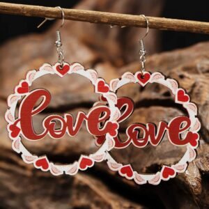 Red Hollowed Love Pendant Valentines Day Earrings