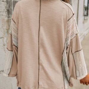 Parchment Crochet Detail Exposed Seam High Low Loose Top