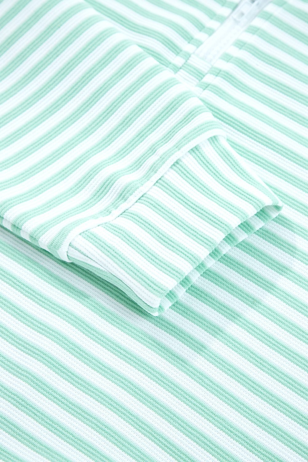 Green Stripe Quarter Zip Collar Pullover Long Sleeve Top