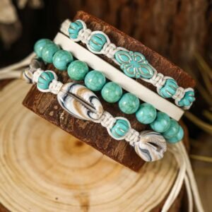 Light Blue Western Turquoise Shell Multi Layered Bracelet Set