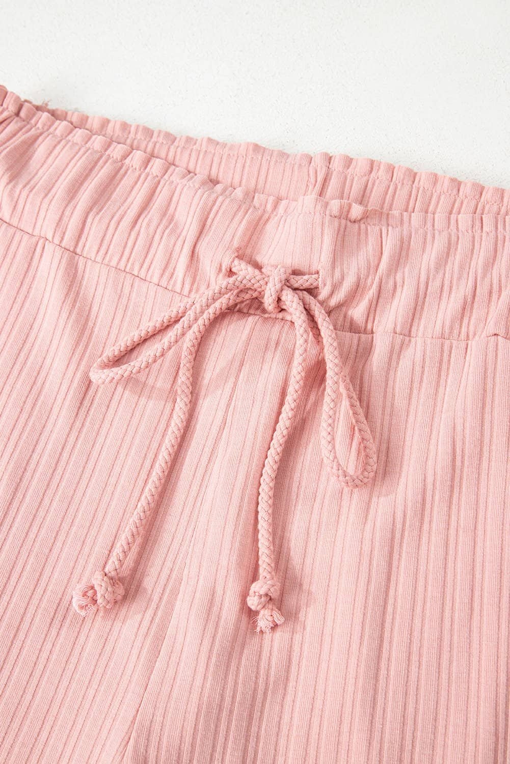 Gossamer Pink Ribbed Button V Neck Tank Top And Shorts Set