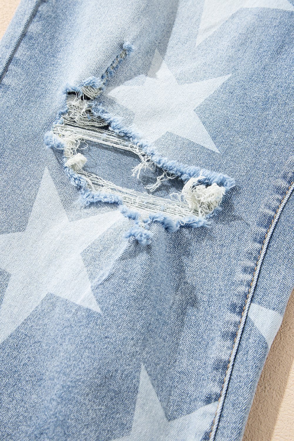 Sky Blue Star Printed Multi Buttons Slit Knee Destroyed Plus Size Jeans