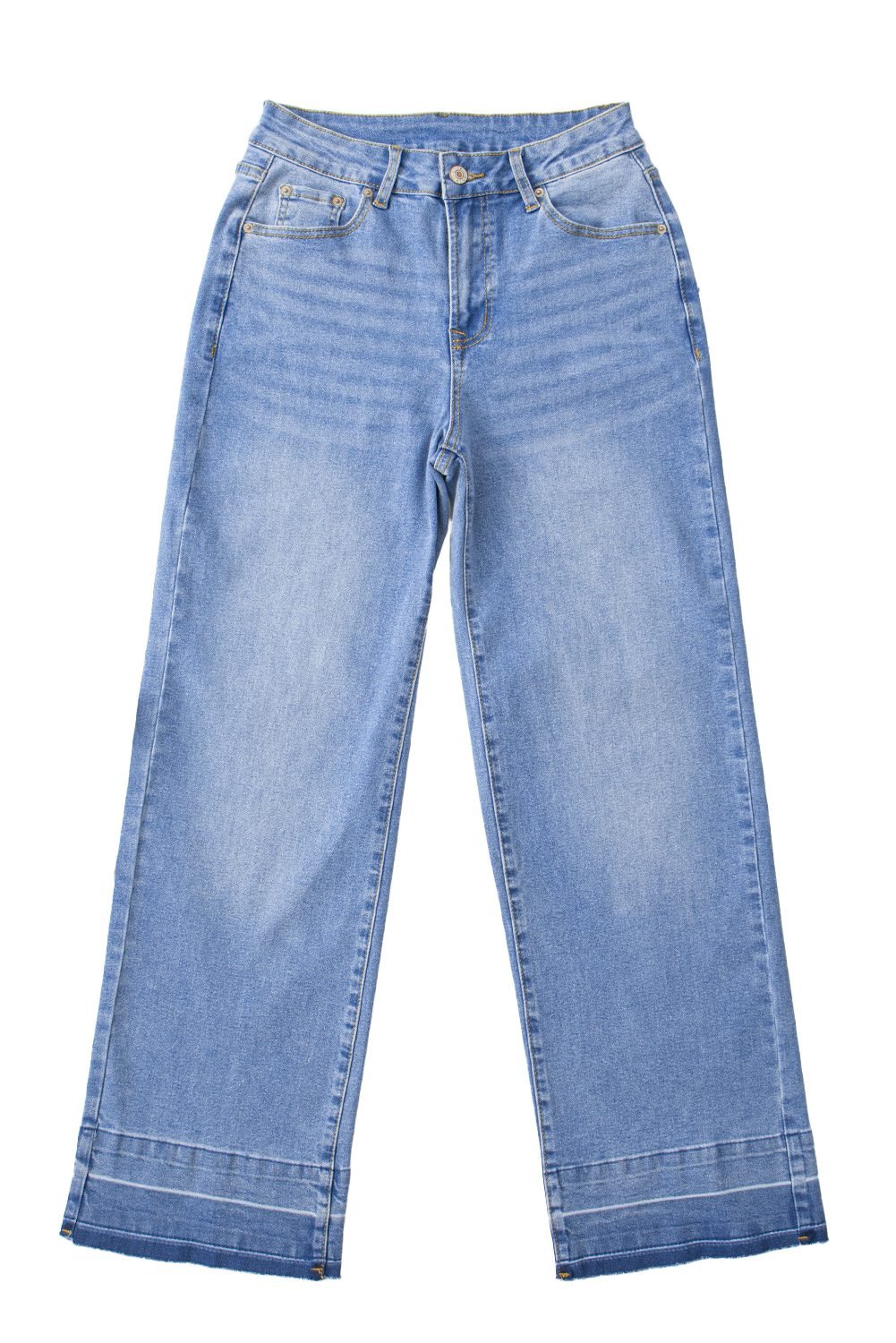 Dusk Blue Raw Hem Unique Cuffs Straight High Rise Loose Jeans