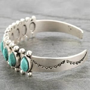 Green Boho Turquoise Gem Beaded Open Bracelet