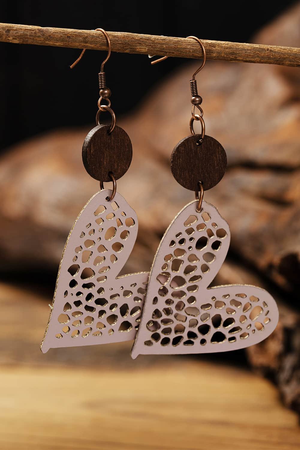 Light Pink Valentine Hollow-Out Love Heart Dangle Earrings