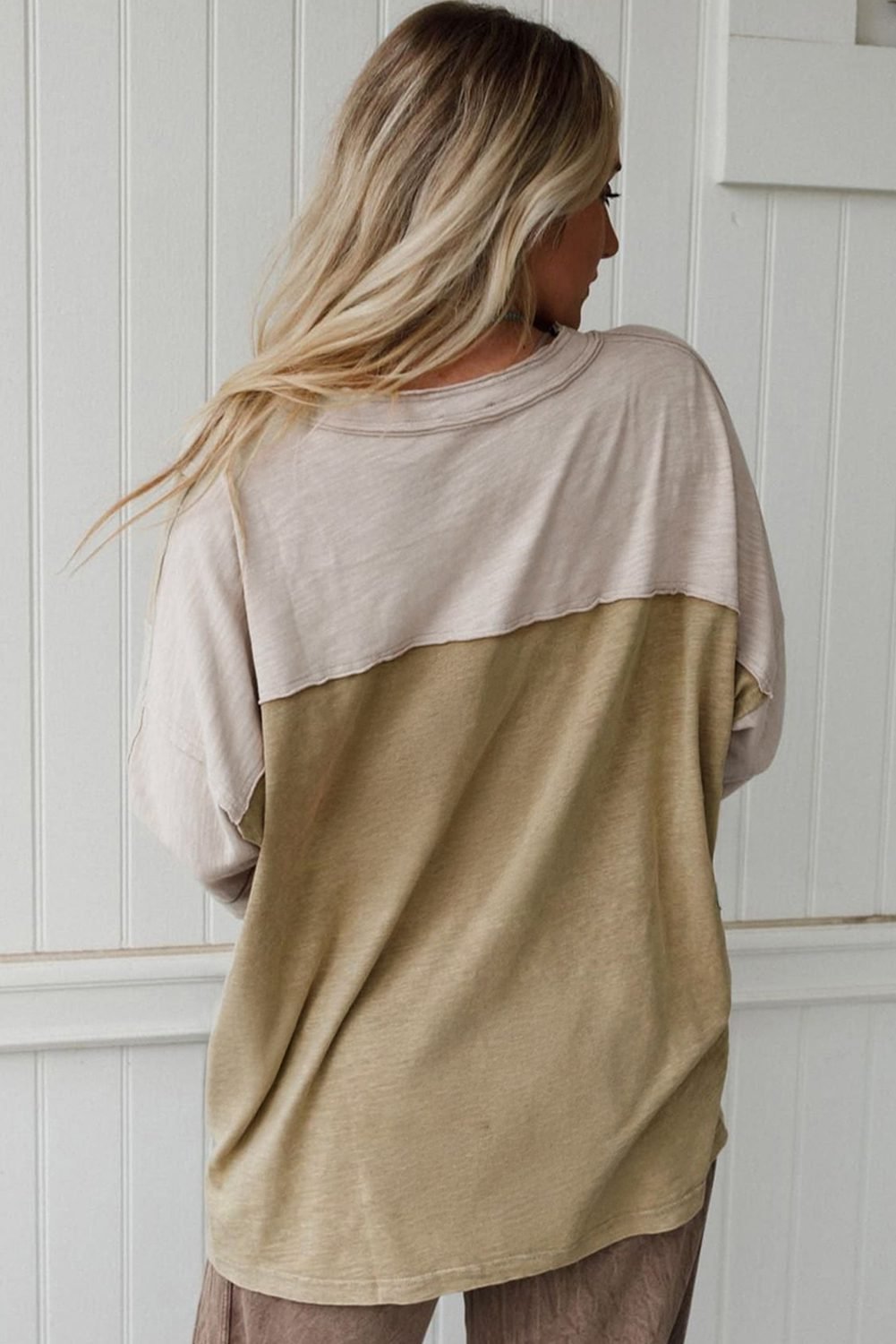 Green Flower Patched Exposed Seam Bracelet Sleeve Oversized T Shirt