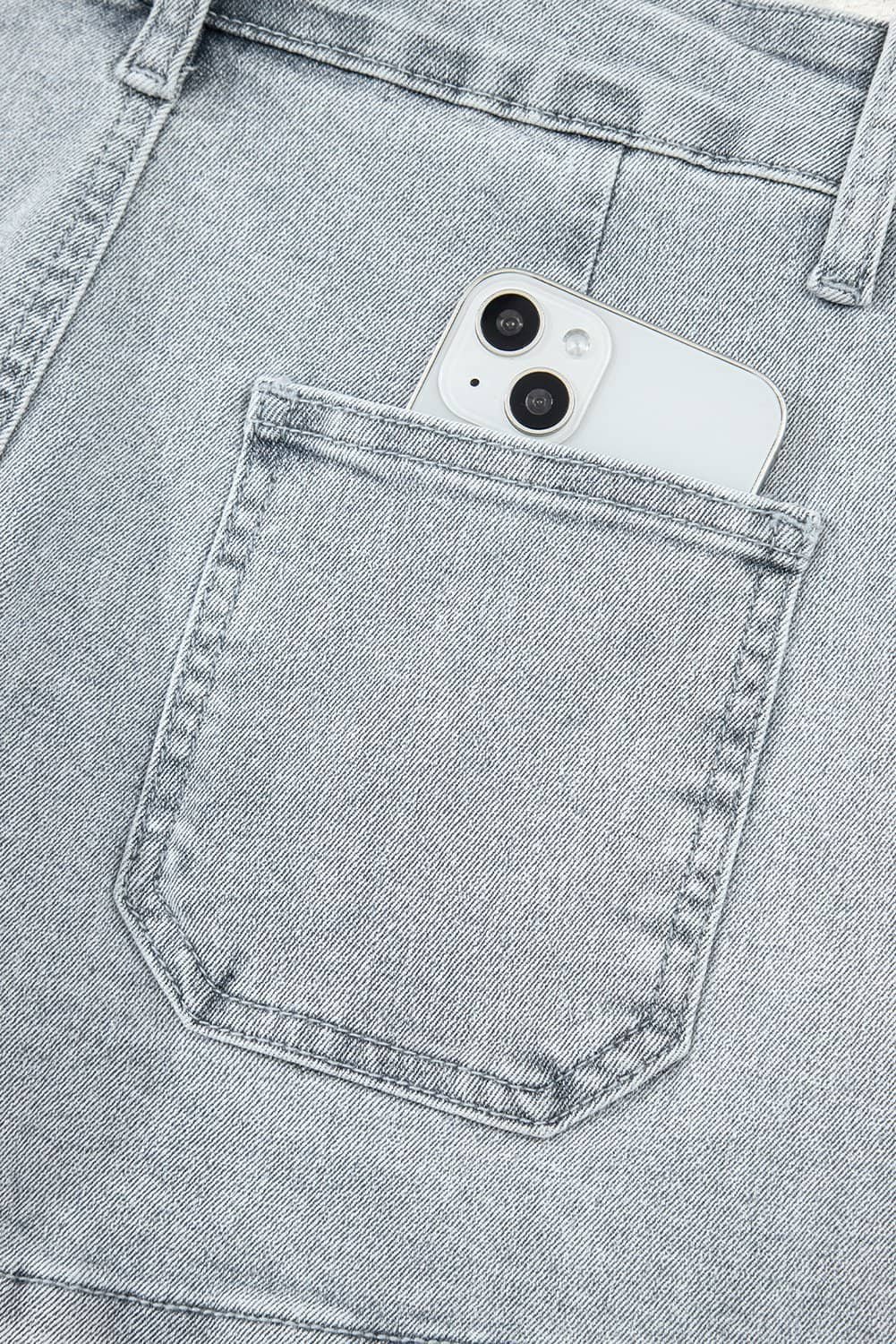 Dusk Blue Scalloped Hemline Acid Wash High Waist Denim Shorts