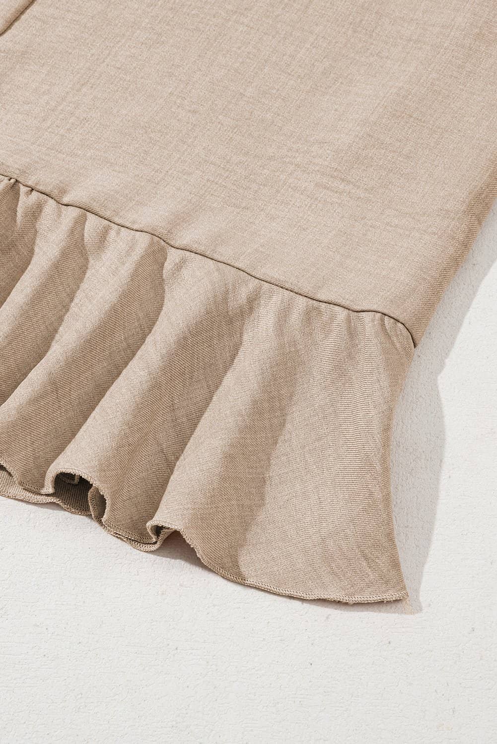 Smoke Gray Knot Scoop Back Ruffle Hem Sleeveless Mini Dress