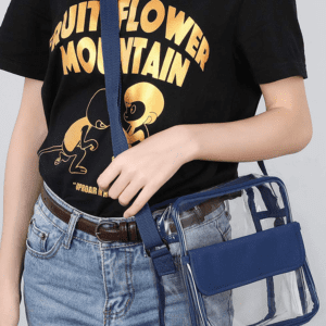 Dark Blue Pvc Patchwork Adjustable Strap Square Crossbody Bag