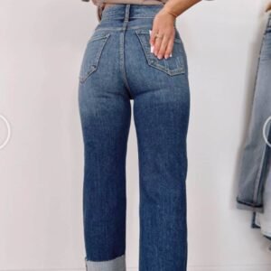 Blue High Waist Distressed Straight Leg Jeans