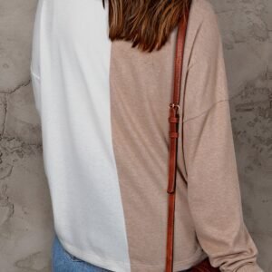 Khaki Colorblock Long Sleeve Crew Neck Top