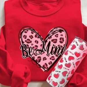 Red Be Mine Leopard Heart Printed Valentines Sweatshirt