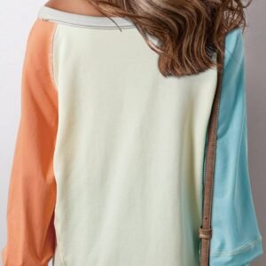 Yellow Cream Colorblock Patchwork Crew Neck Long Sleeve Top