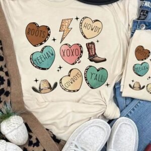 Khaki Western Fashion Valentine Graphic T-Shirt