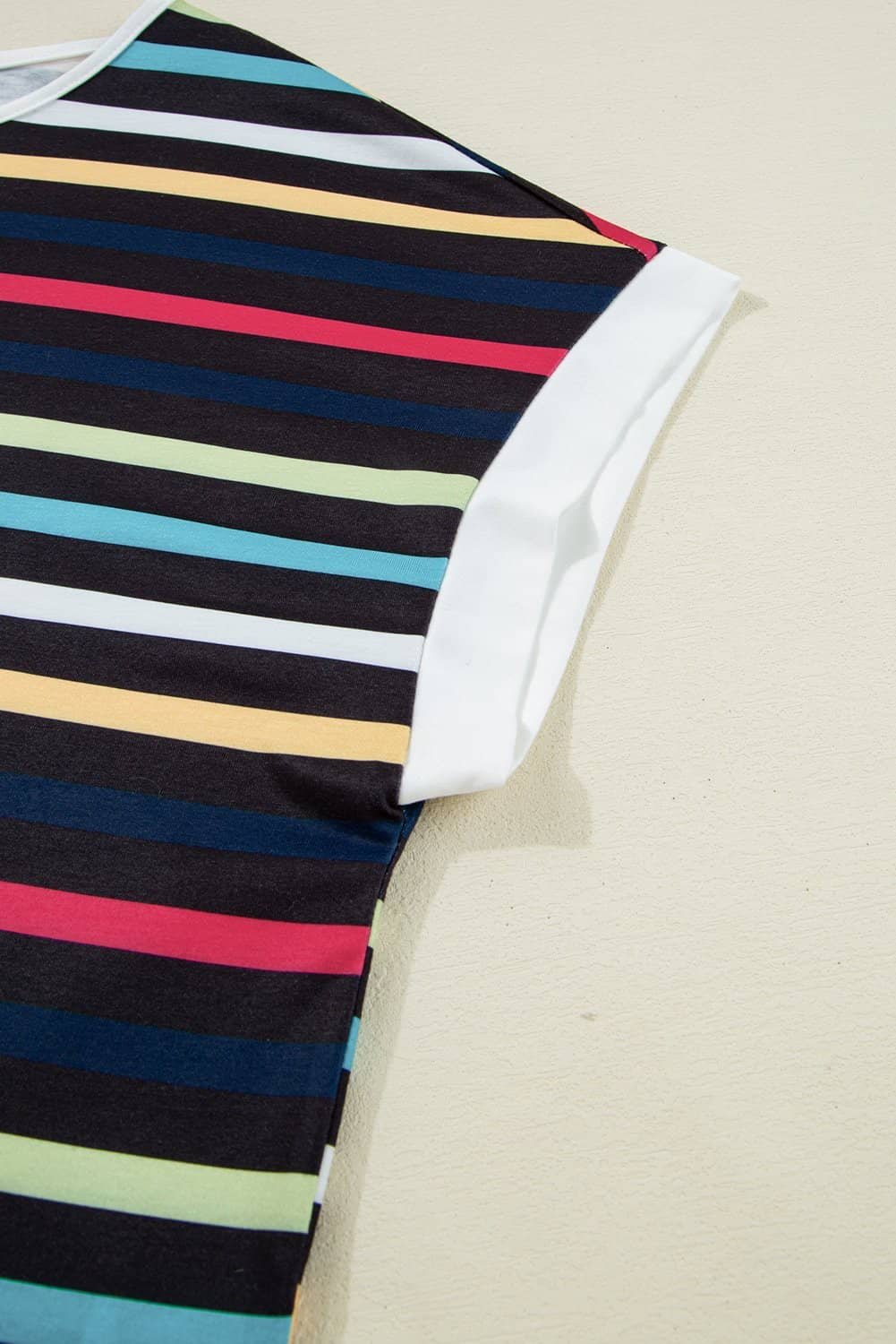 Black Stripe Multicolor Contrast Edge Crew Neck T Shirt