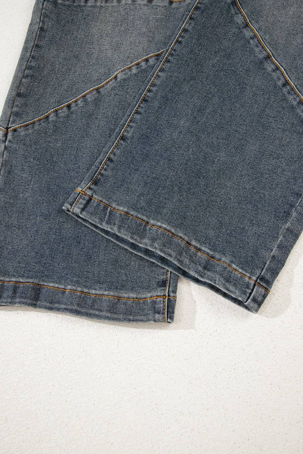 Sail Blue Exposed Stitching Loose Straight High Waist Jeans