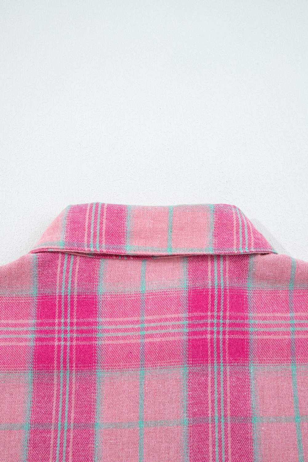 Sachet Pink Plaid Print Rounded Hem Long Sleeve Shirt With Pockets