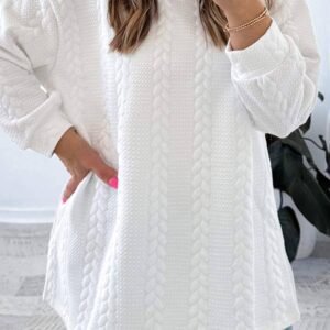 White Cable Textured Loose Plus Size Sweatshirt