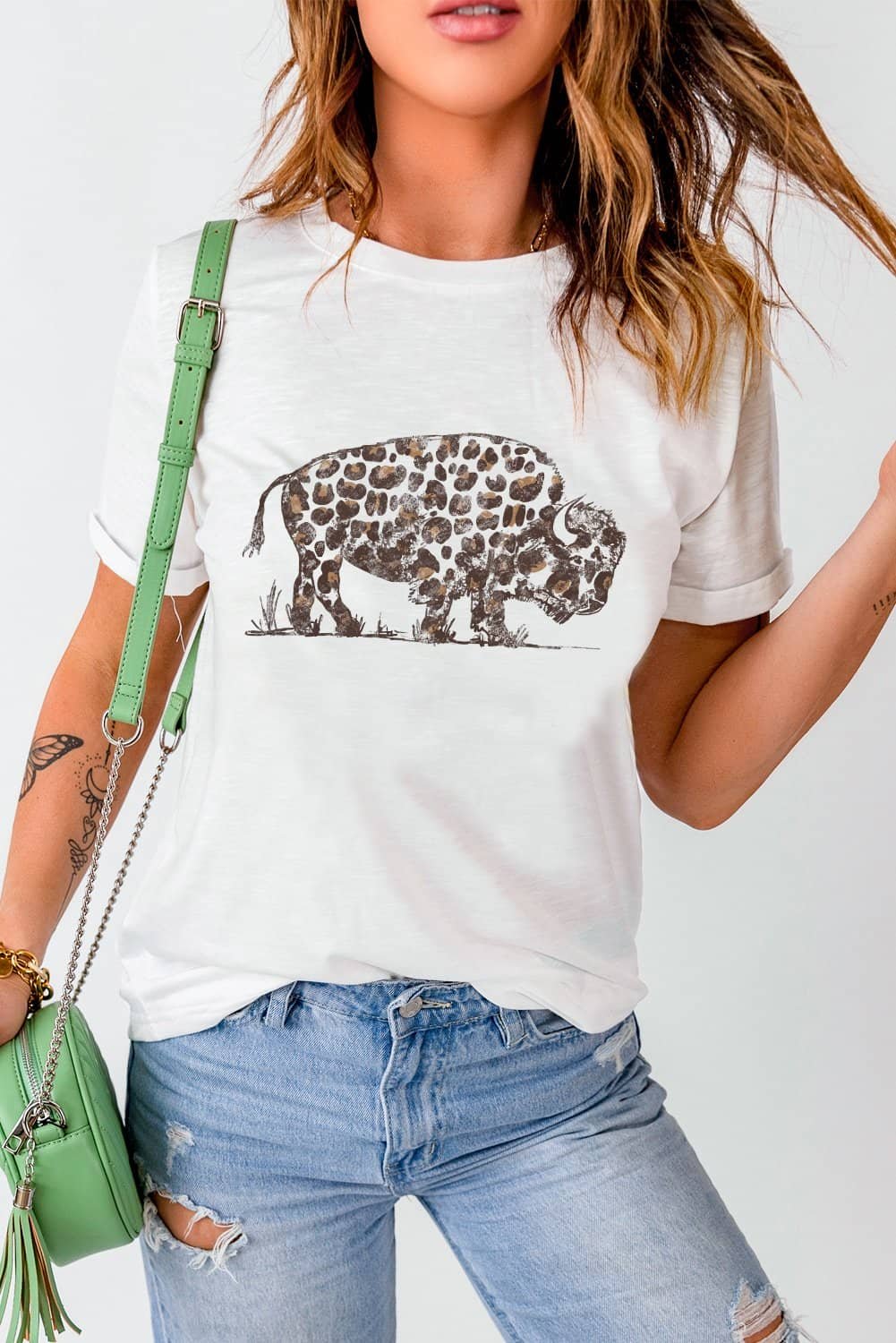 White Leopard Western Buffalo Graphic Tee
