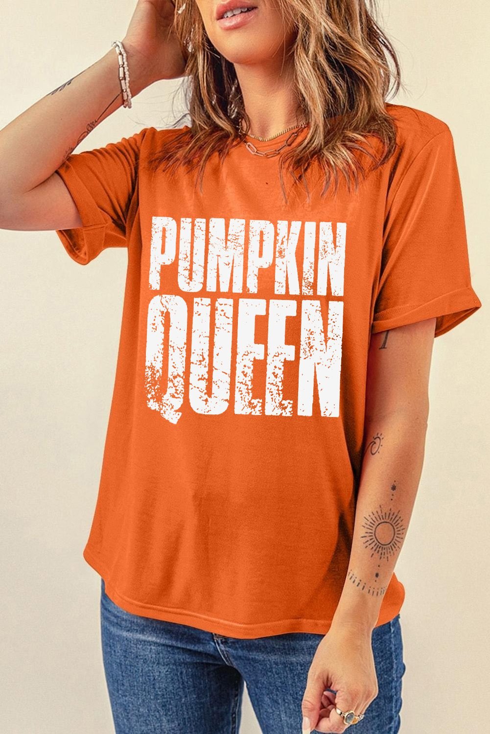 Orange Pumpkin Queen Graphic Crew Neck Tee