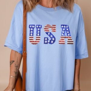 Myosotis Usa Patched Drop Sleeve Crewneck T Shirt