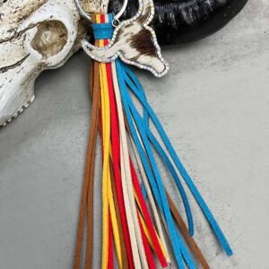 Philippine Gray Rhinestone Steer Head Colorful Tassel Key Ring