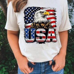 White Usa Flag Eagle Graphic 4Th July T Shirt