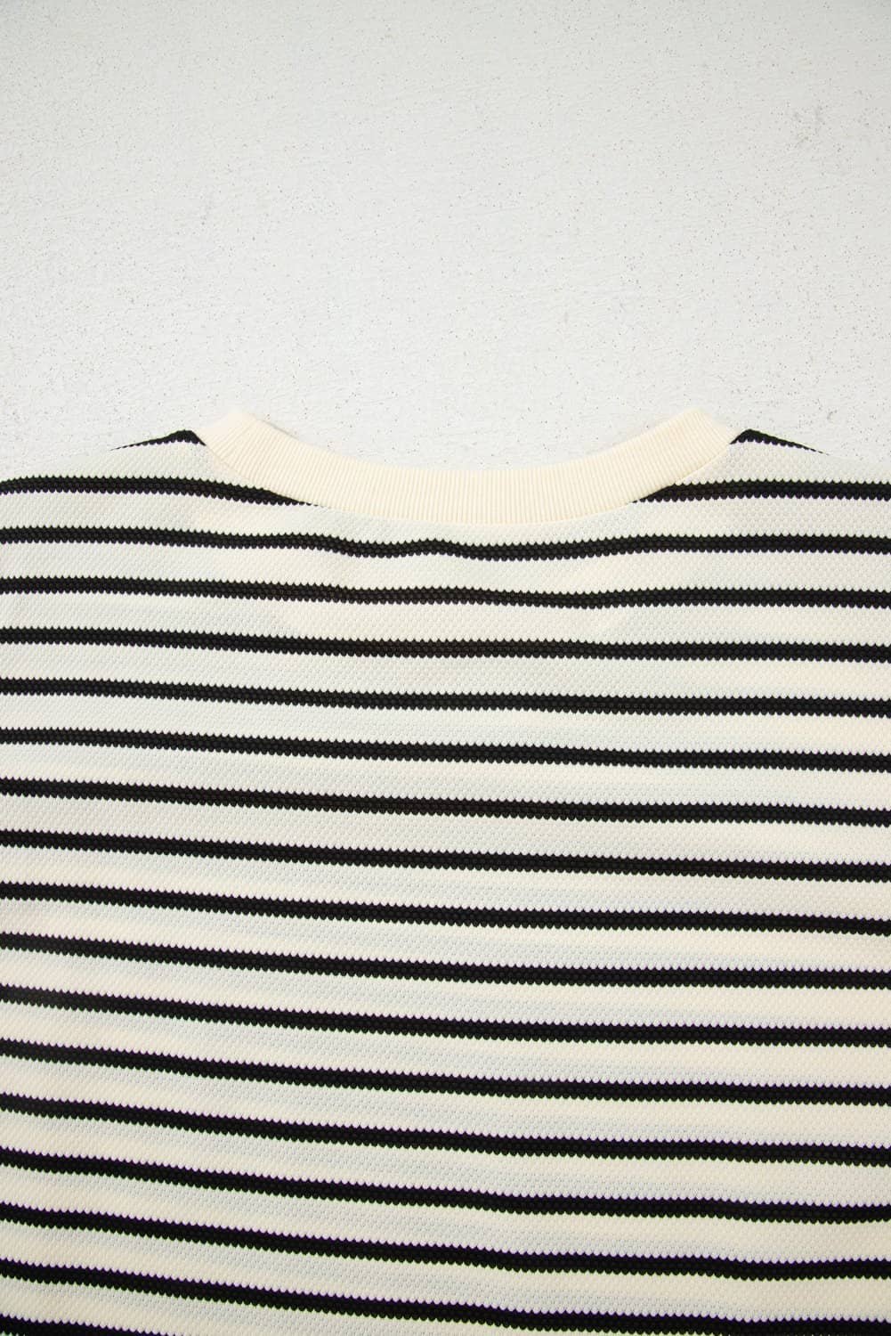 Black Stripe Eyelet Trimmed Ruffled Short Sleeve Plus Size Top