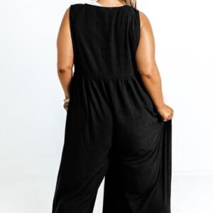 Black Plus Size Sleeveless Button Front Loose Jumpsuit