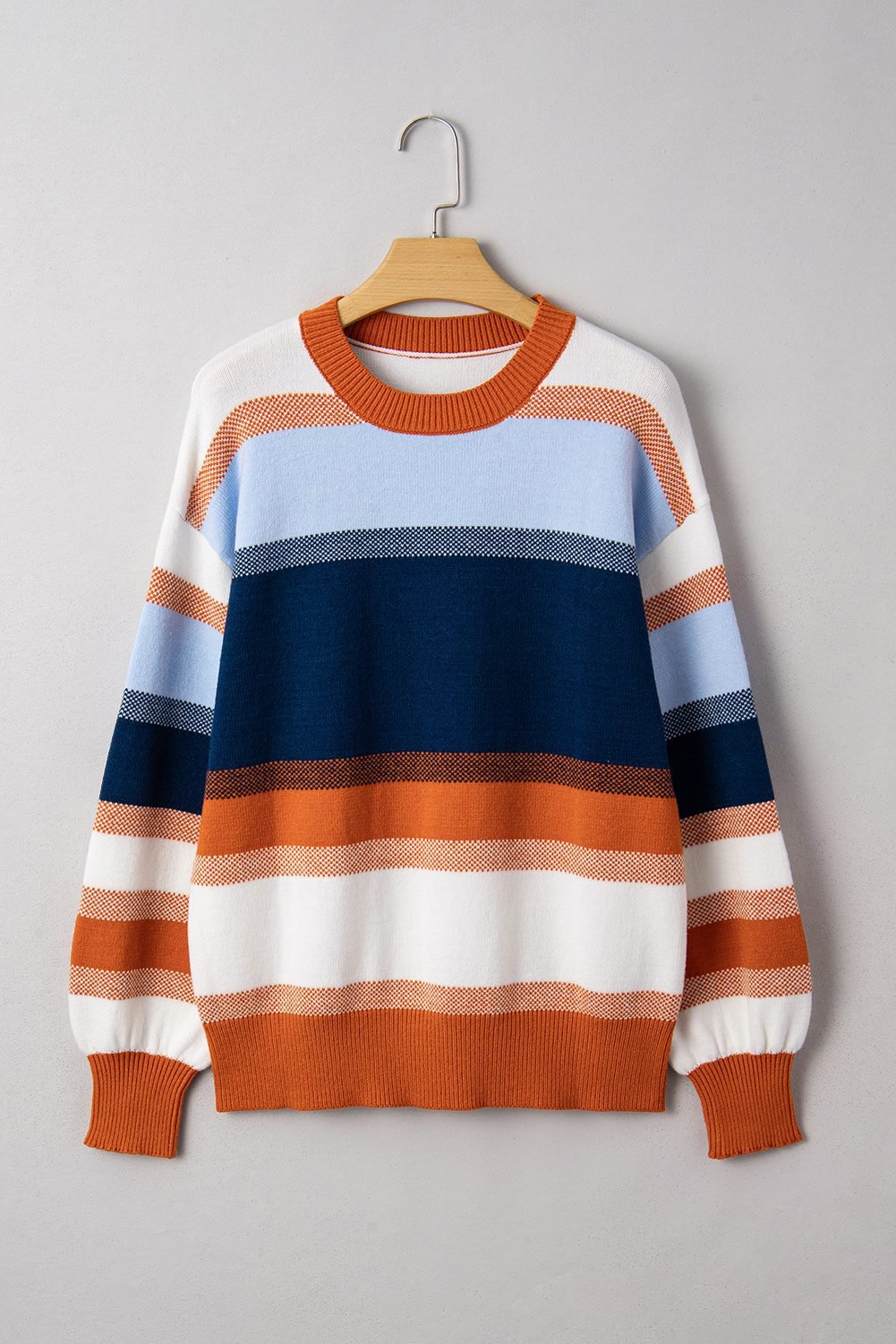 Dark Blue Color Block Round Neck Tunic Sweater