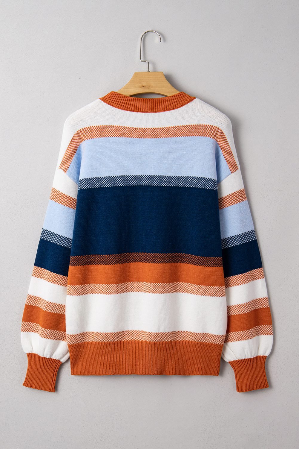 Dark Blue Color Block Round Neck Tunic Sweater