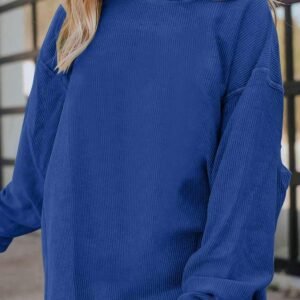 Dark Blue Ribbed Corduroy Oversized Sweatshirt