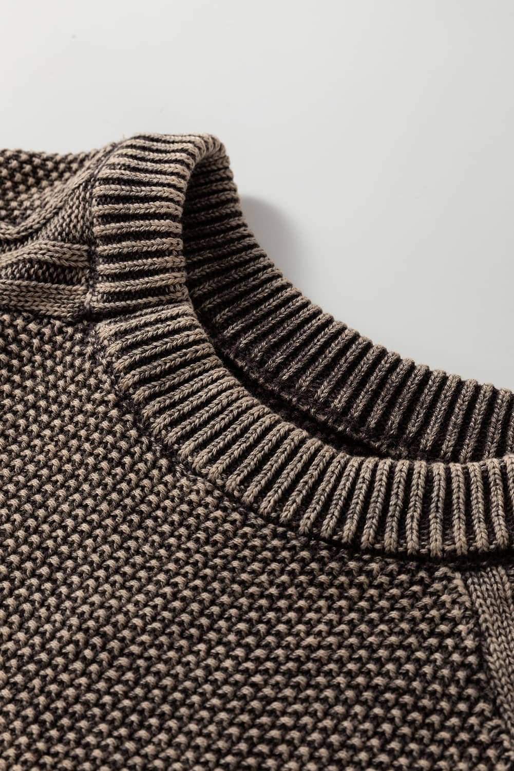 Dark Brown Contrast Cable Knit Sleeve Casual Sweater