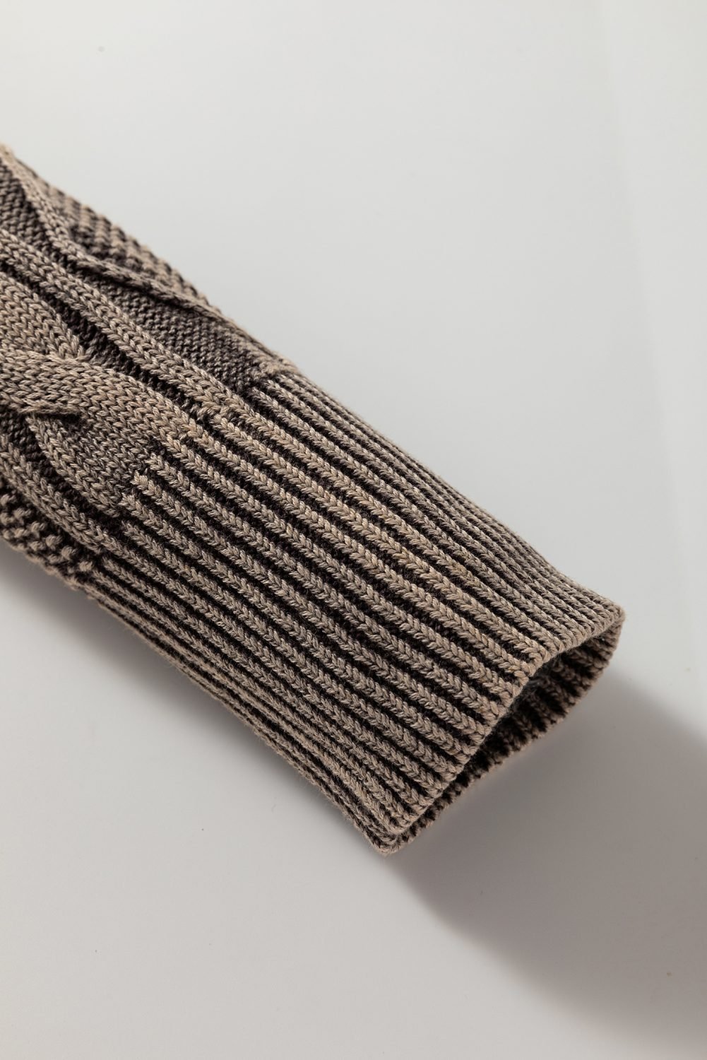 Dark Brown Contrast Cable Knit Sleeve Casual Sweater
