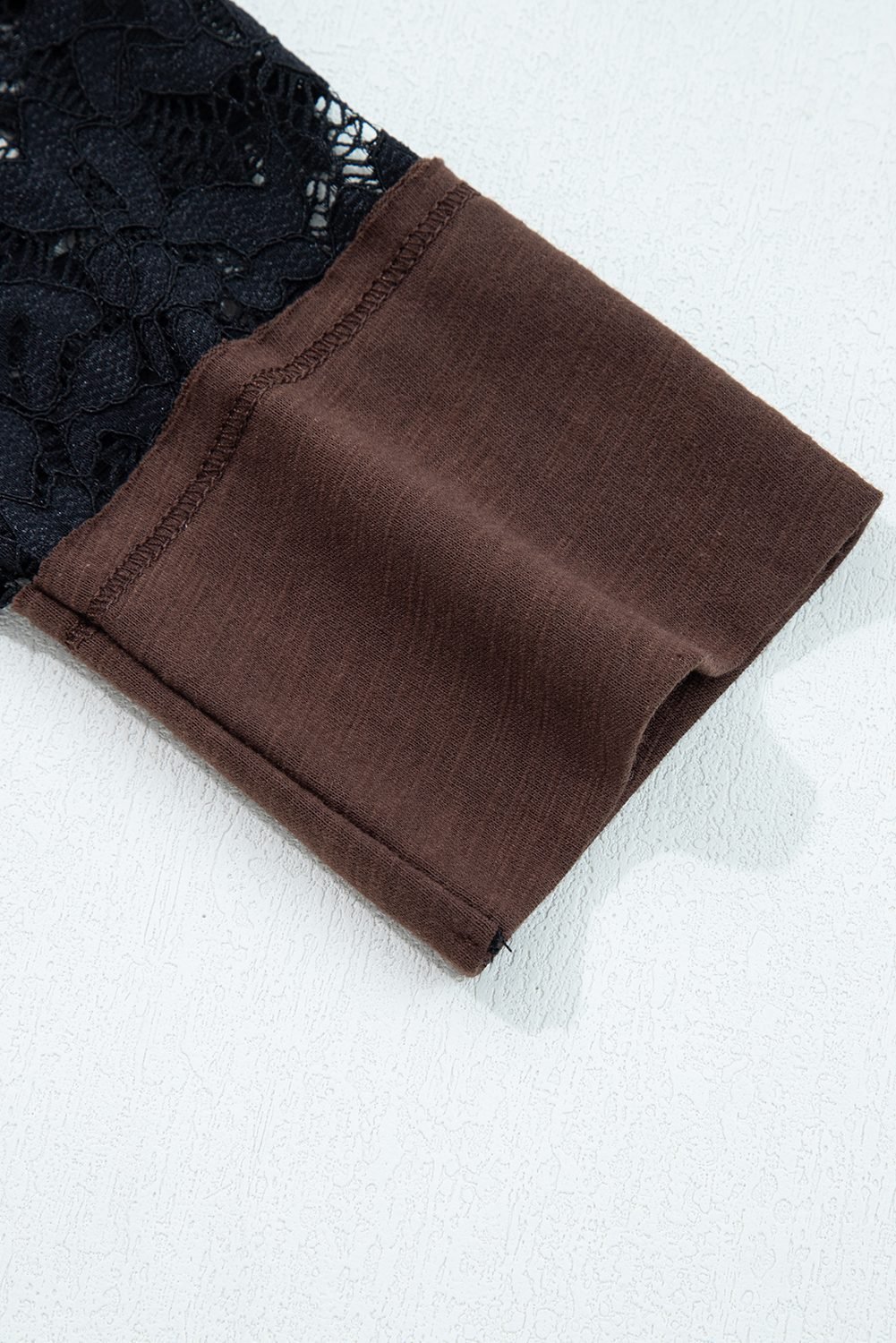 Dark Brown Sheer Lace Patchwork Casual Long Sleeve Tee