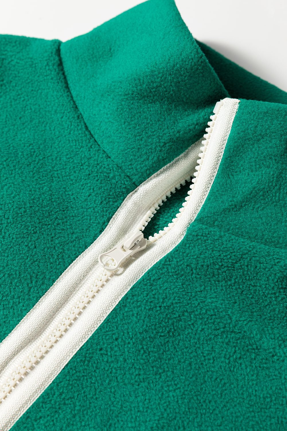 Dark Green Half Zip Contrast Trim Pocketed Plus Size Fleece Sweatshirt