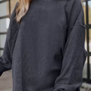 Dark Grey Ribbed Corded Oversized Sweatshirt